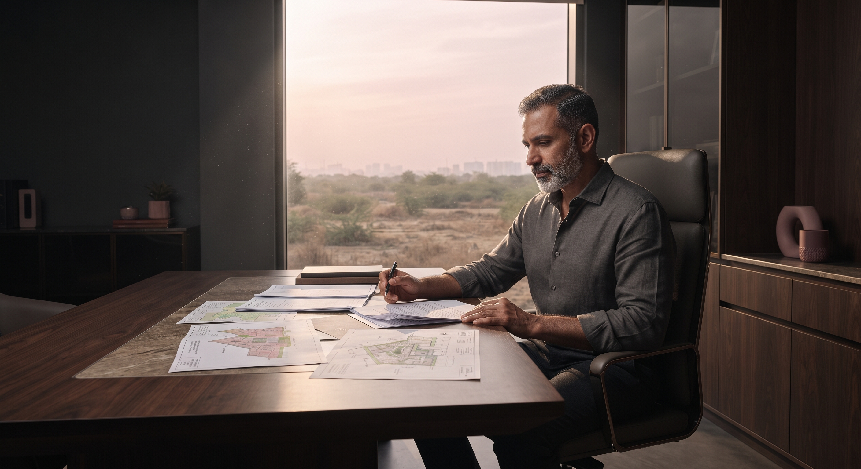 Landowner and development professional reviewing a site plan together