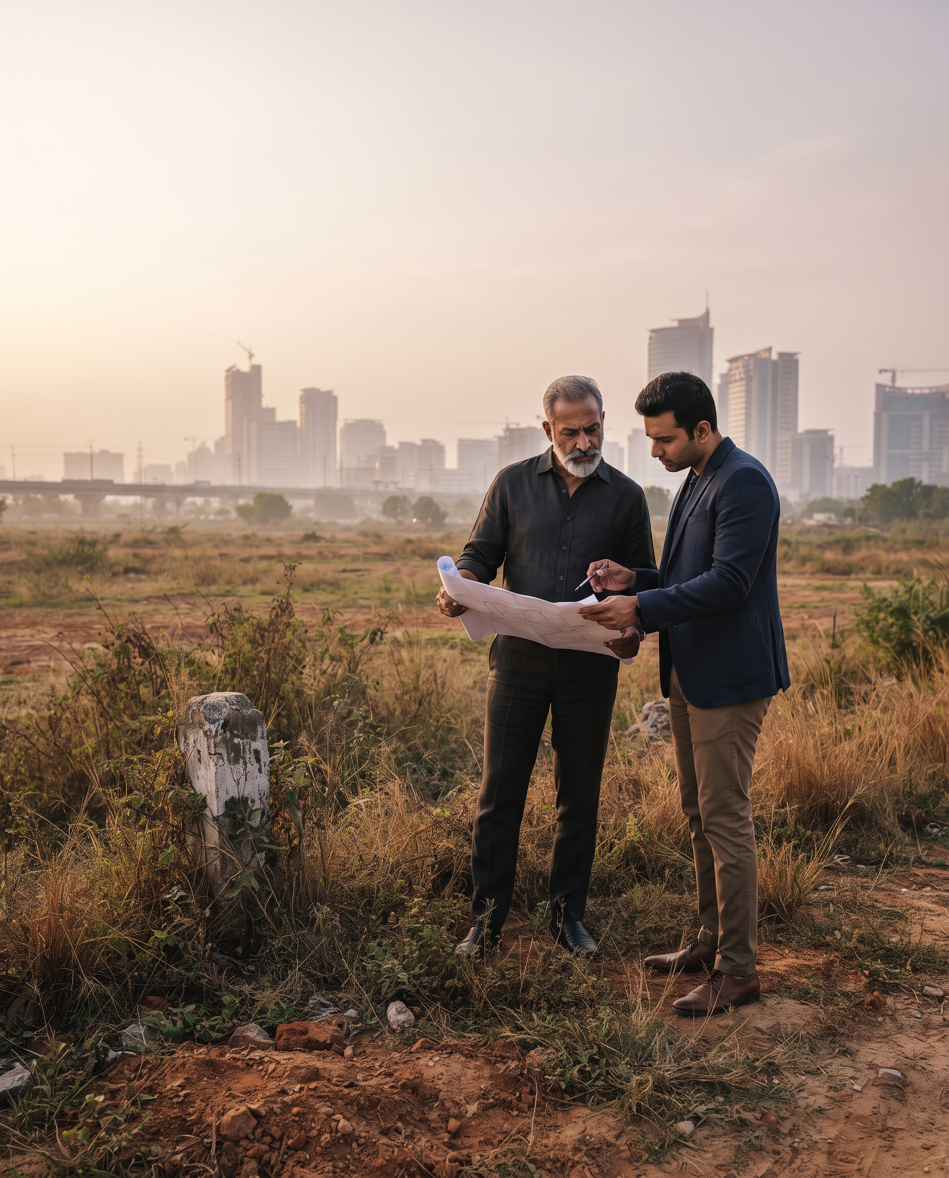 Senior real estate professional walking through a development site